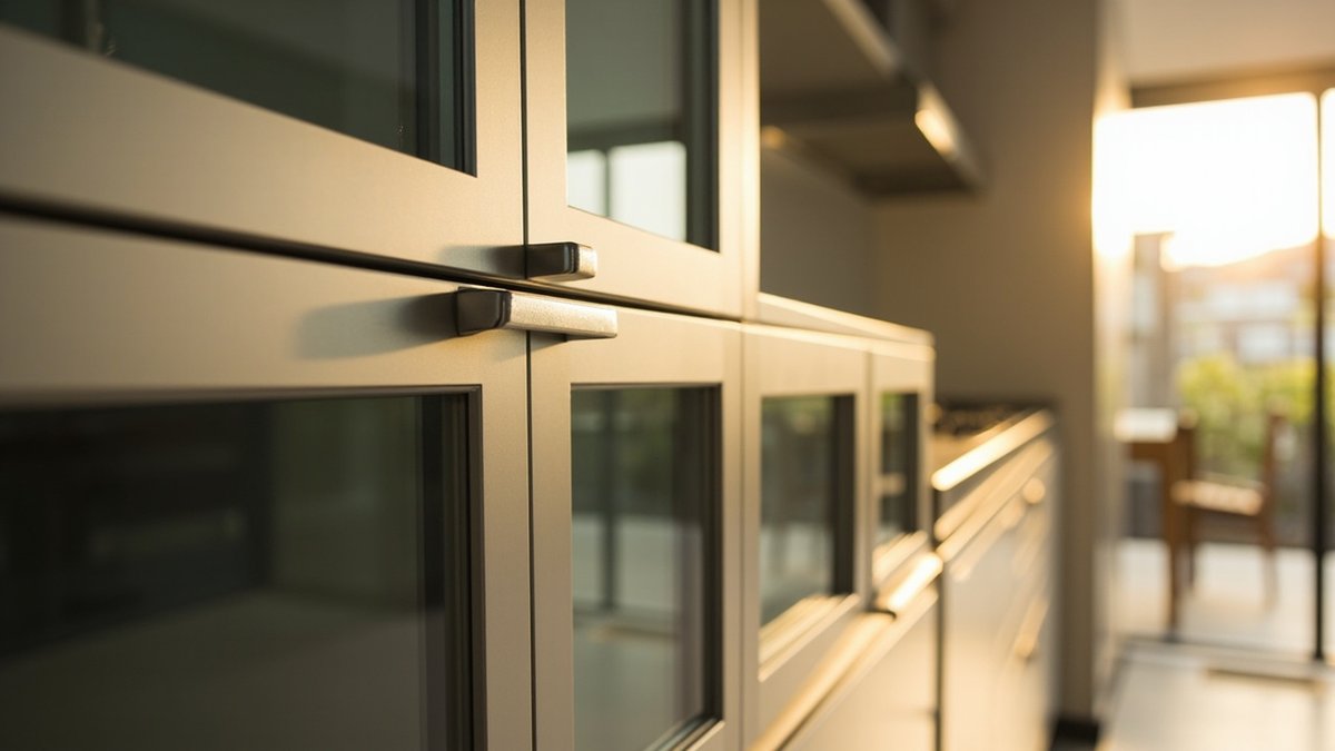 Pintu kabinet kaca berbingkai aluminium profil nipis tanpa pemegang