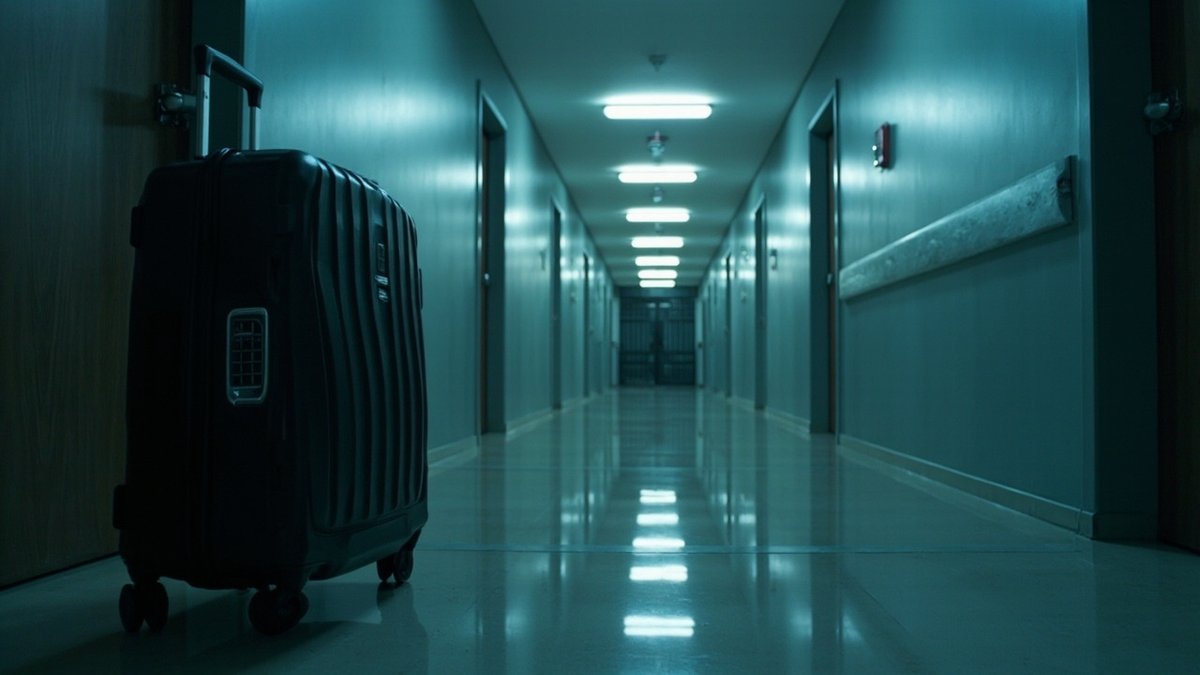 Suitcase outside a locked condo door illustrating short-term rental legality in Malaysia