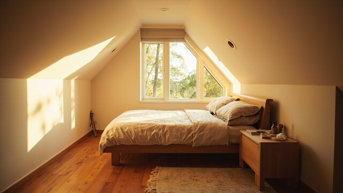 Converted attic bedroom with a dormer window