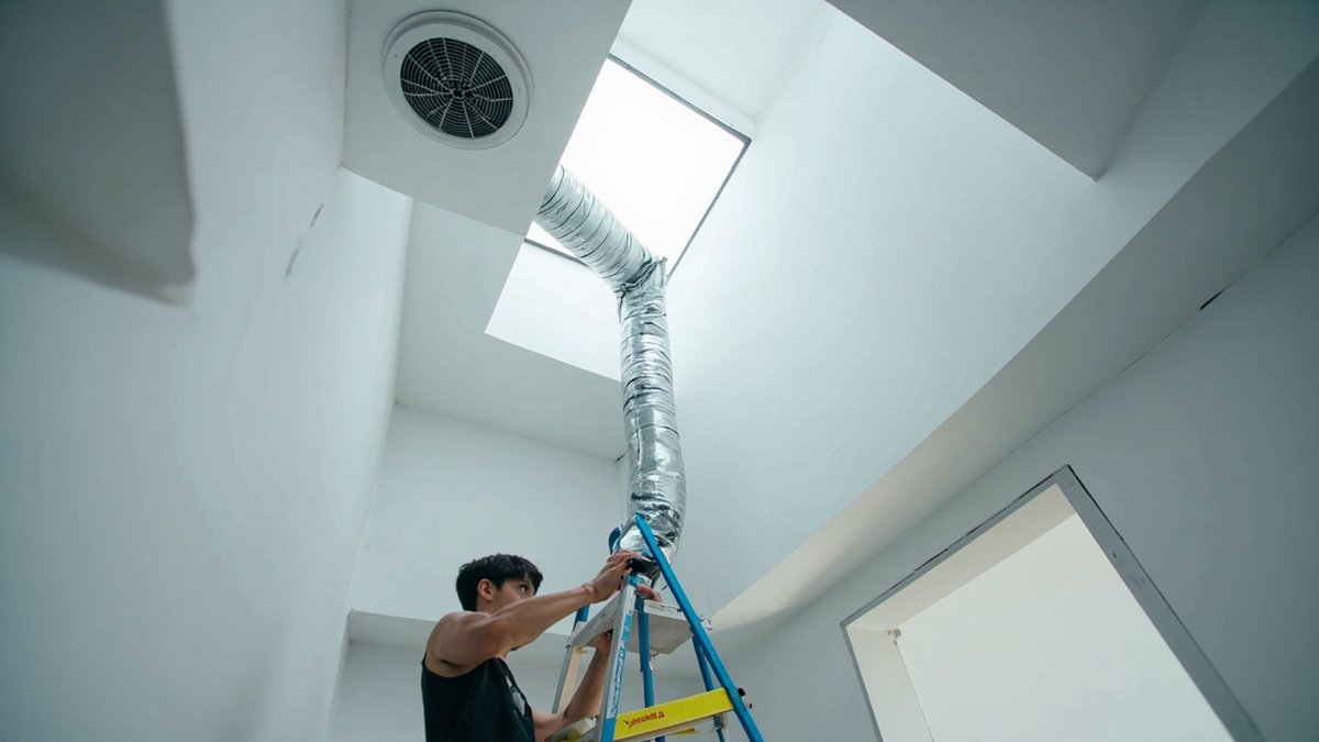 莎阿南分区大浴室天花排气扇正在接线安装