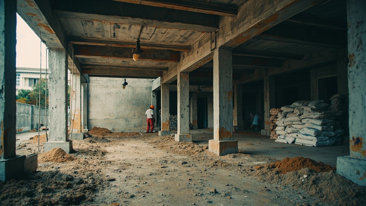 Concrete car porch structure being built for a terrace house in the Klang Valley
