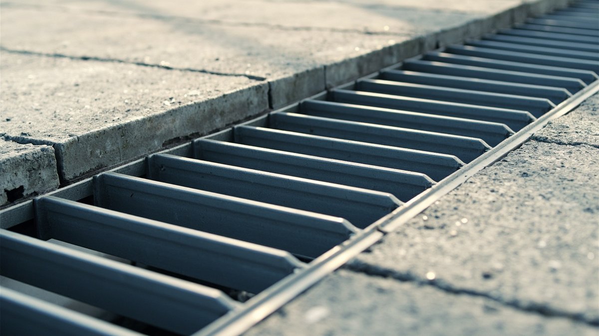 Heavy-duty steel trench drain and grating installed in a Malaysian commercial car park