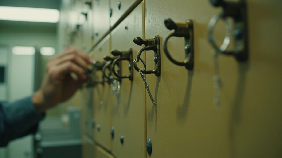 Key hooks on an office wall represent developer consent needed to transfer a unit under a master title.