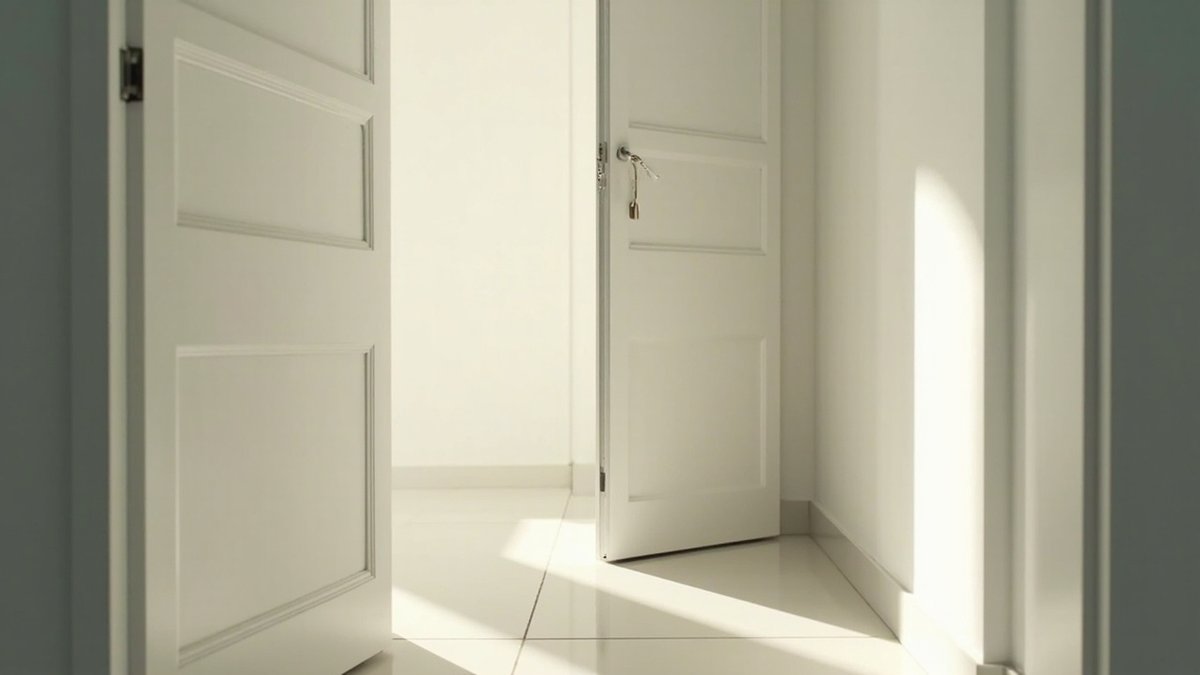 New bedroom and bathroom bi-fold doors in an empty Malaysian apartment being checked at handover