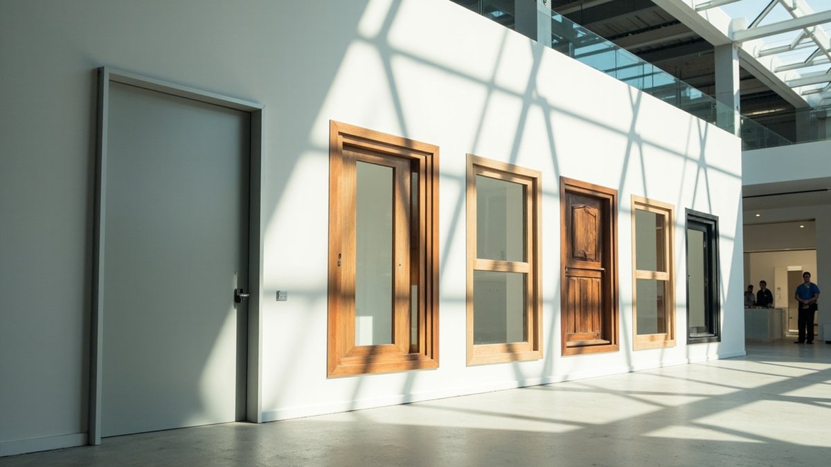 Showroom display of different door and window types