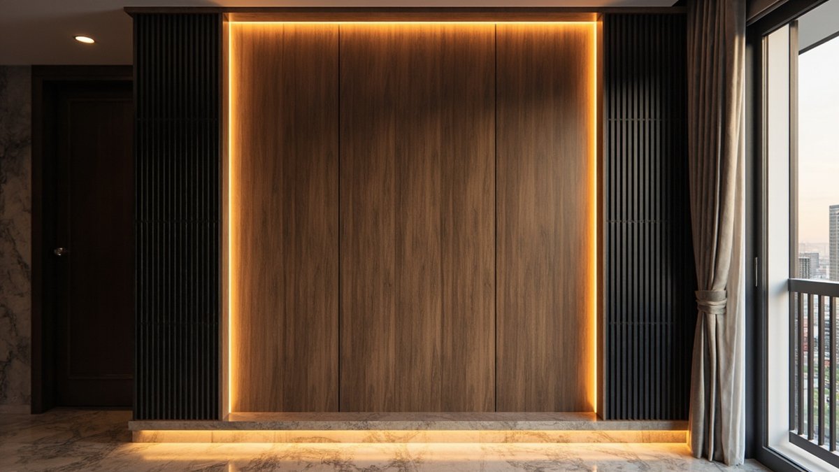 False wall backdrop with LED cove mood lighting