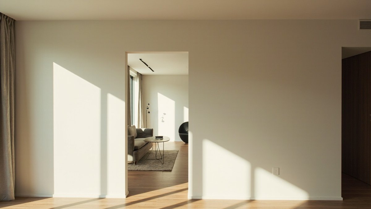 False wall room divider with a doorway opening