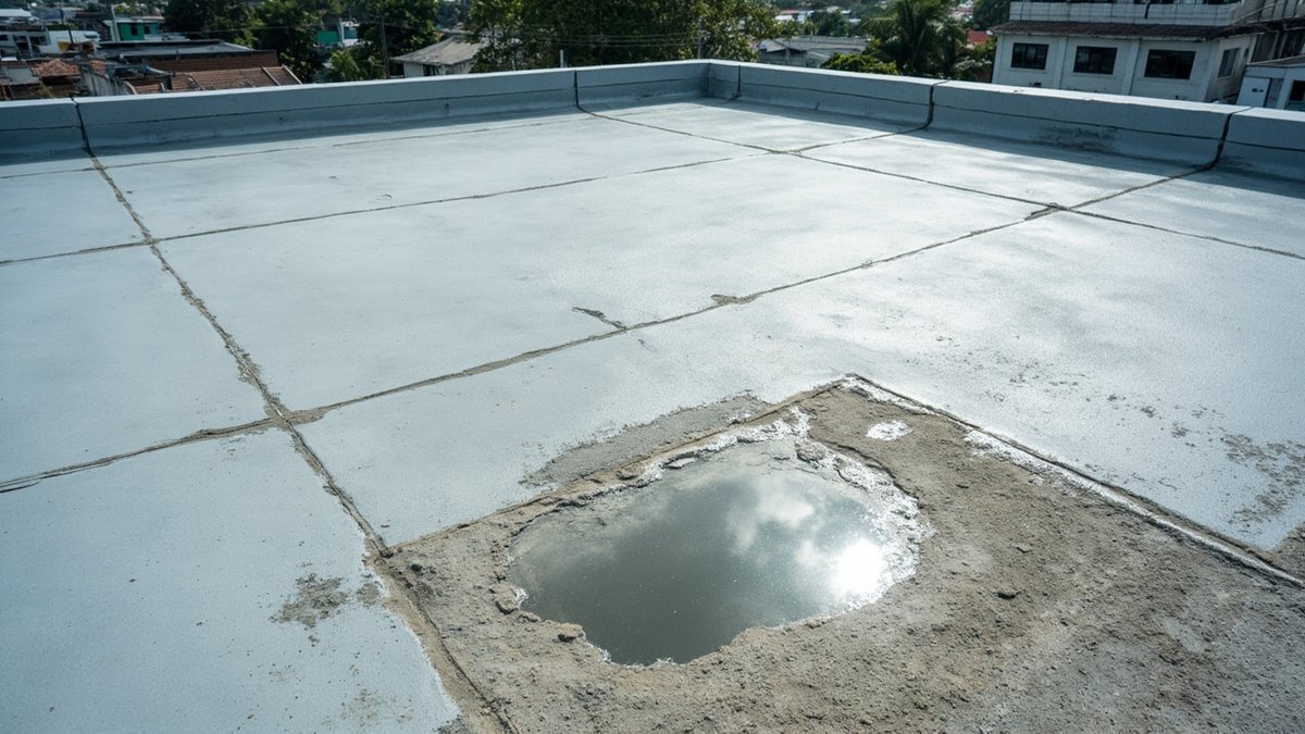 Concrete flat roof with new waterproof coating in Malaysia