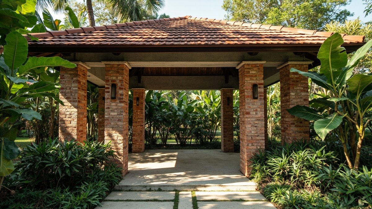 Masonry brick and concrete pillar gazebo