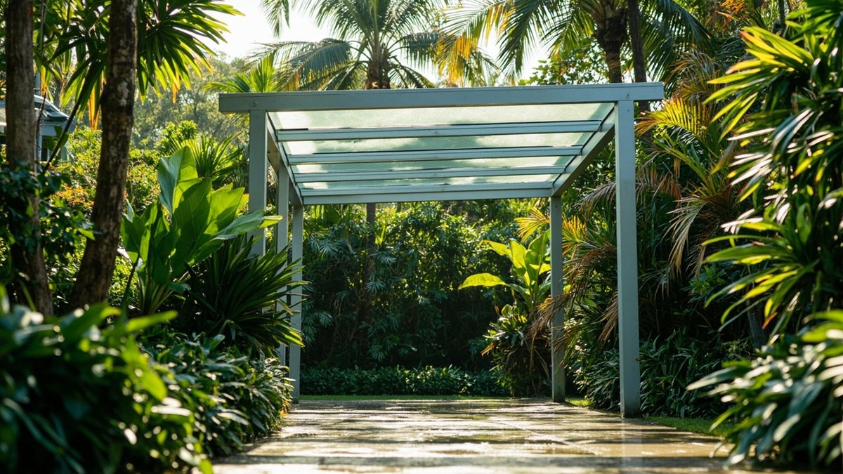 Prefab aluminium kit gazebo in a garden