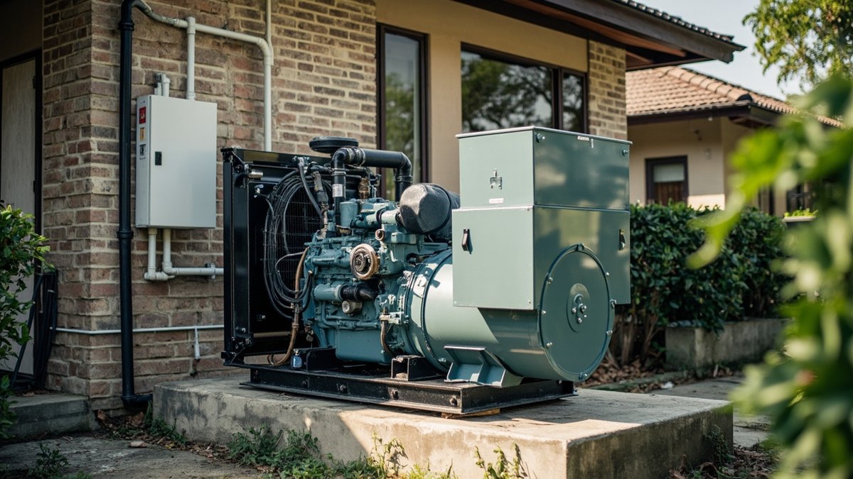 Standby backup generator genset installed beside a Malaysian house