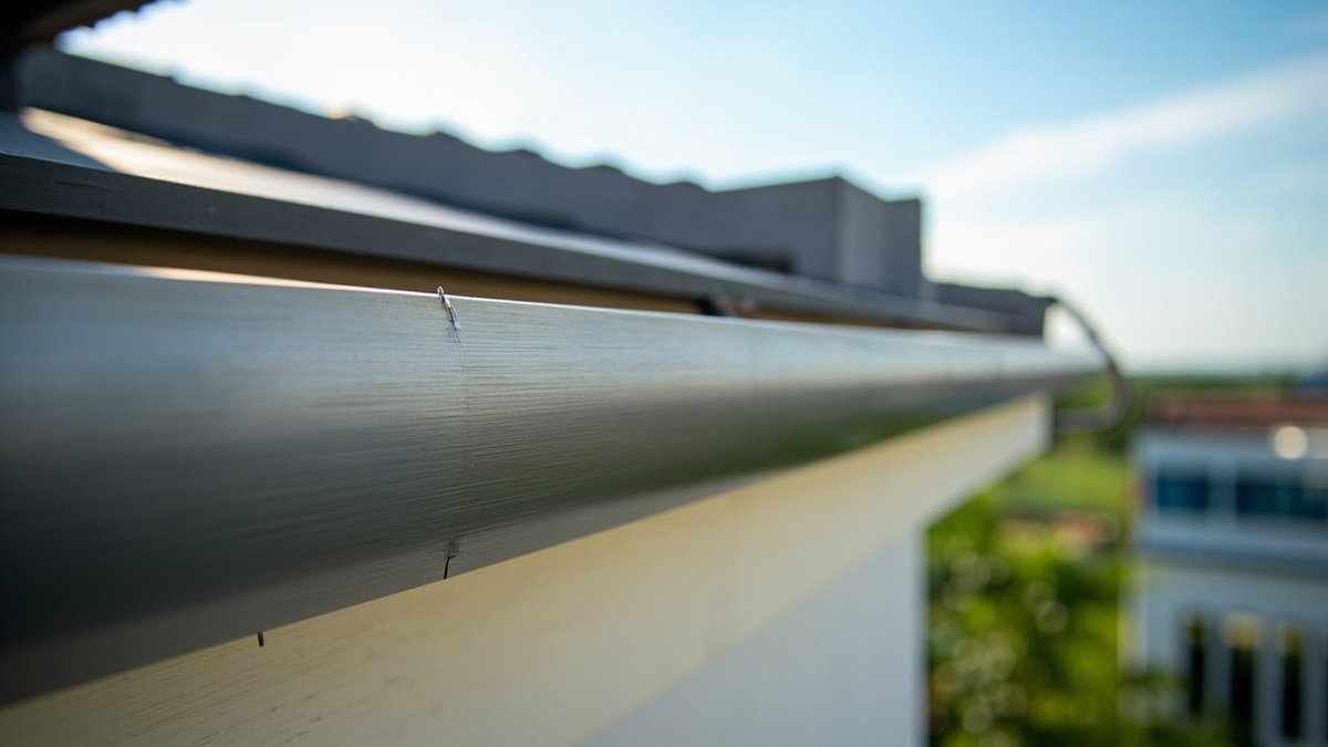Stainless steel gutter with a brushed metal finish