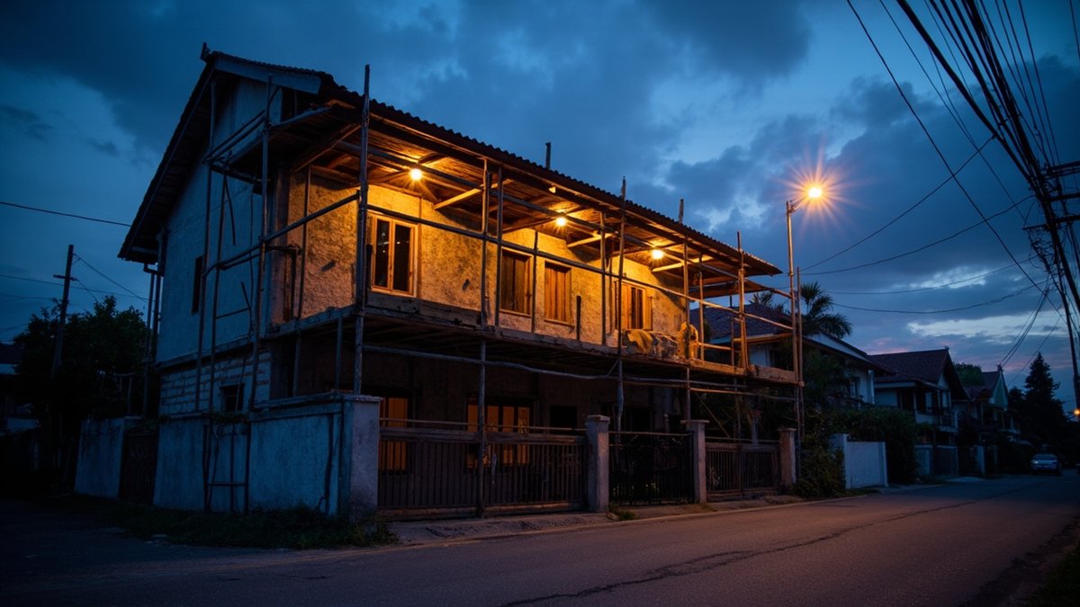 梳邦再也USJ排屋正加建楼层,傍晚天空转暗