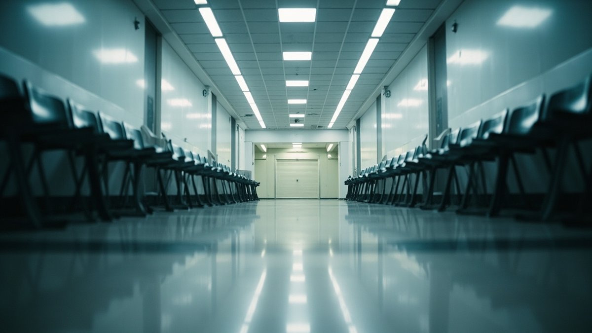 Quiet government office corridor with empty waiting chairs where JMB registration is lodged