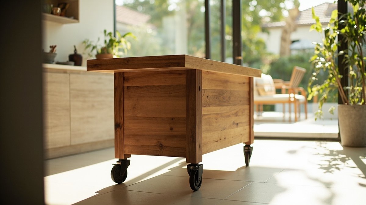 Portable butcher-block wood trolley kitchen island