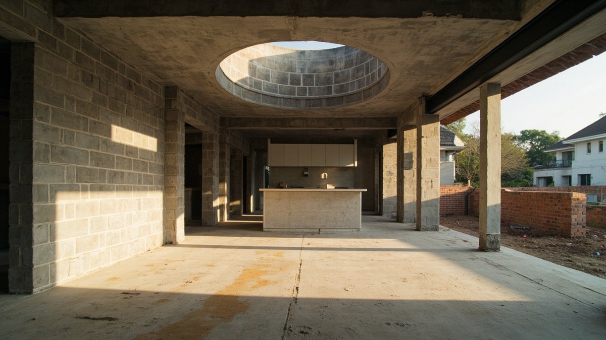 莎阿南Seksyen排屋后方正搭建大型湿厨房扩建,正午阳光强烈