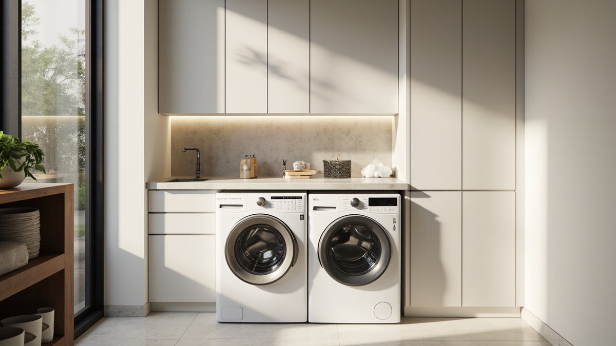 Fully built-in laundry utility room with washer and dryer