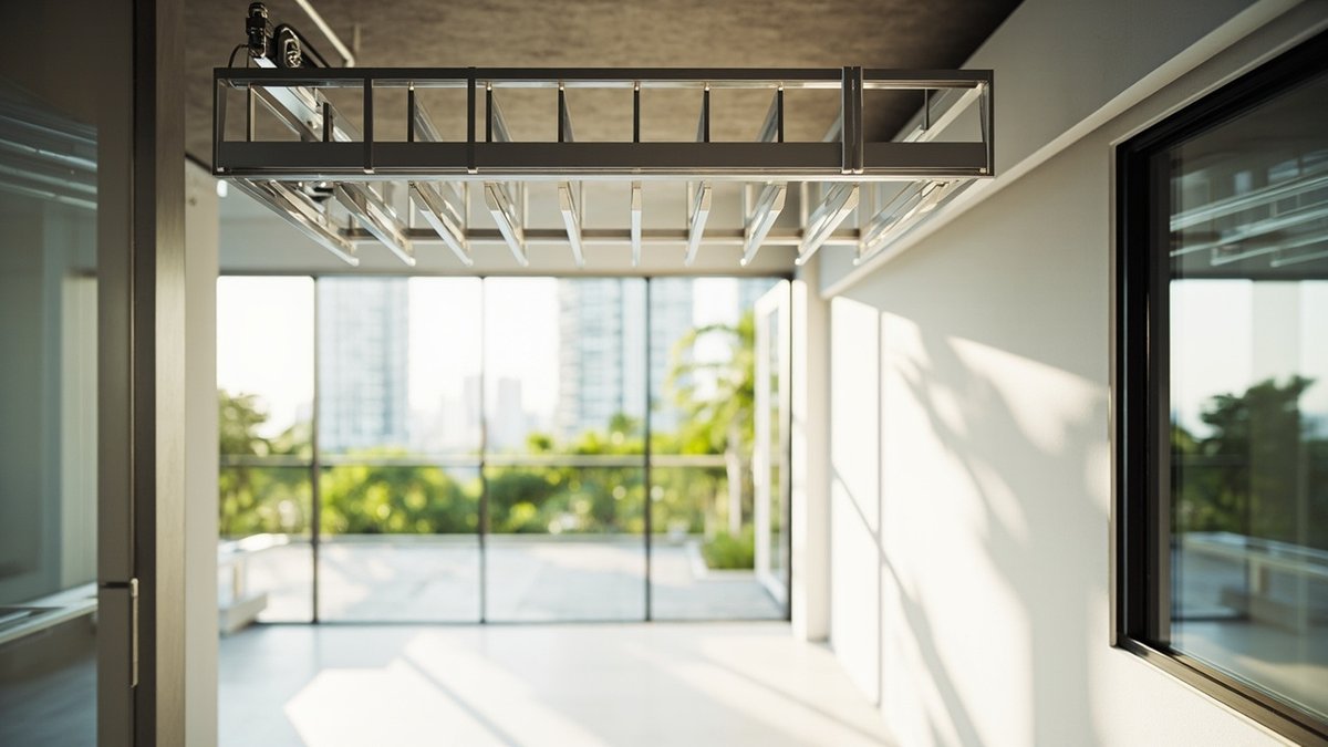 Motorised ceiling laundry rack in a modern condo