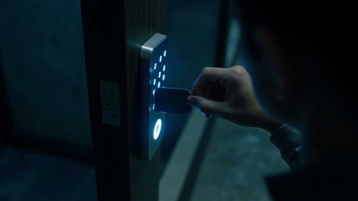 Smart digital door lock on a condo unit door, used when managing a rental remotely