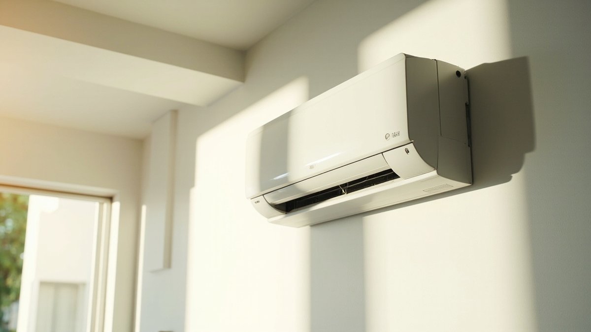 Wall-mounted split-unit air conditioner in a Malaysian condo
