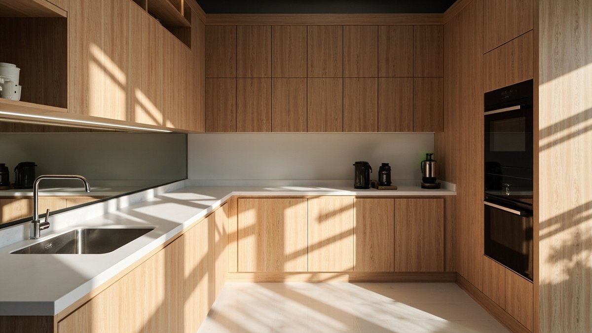 Modern corporate office pantry fit-out with laminate cabinets in Kuala Lumpur