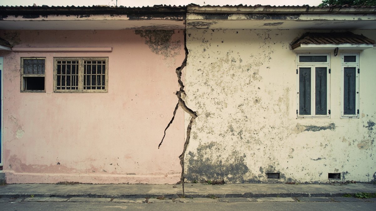 A crack along the shared party wall between two terrace houses in Malaysia