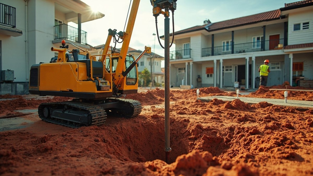 小型打桩机为排屋扩建工程打桩