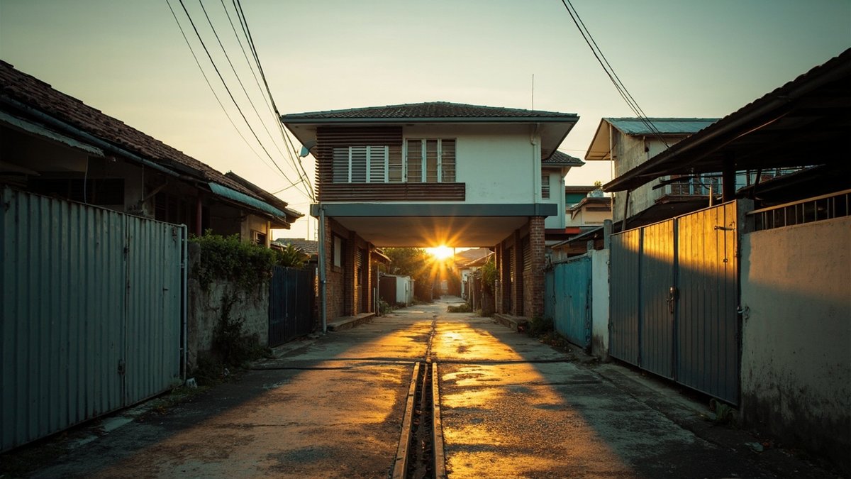 Single-storey rear kitchen extension on a Malaysian terrace house seen from the back lane