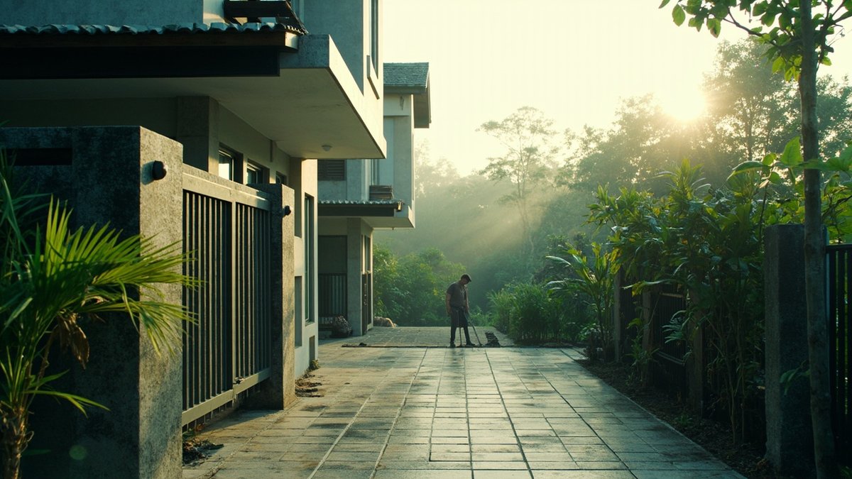 Front porch paving and new gate at a double-storey linked house beside a forest reserve in Denai Alam