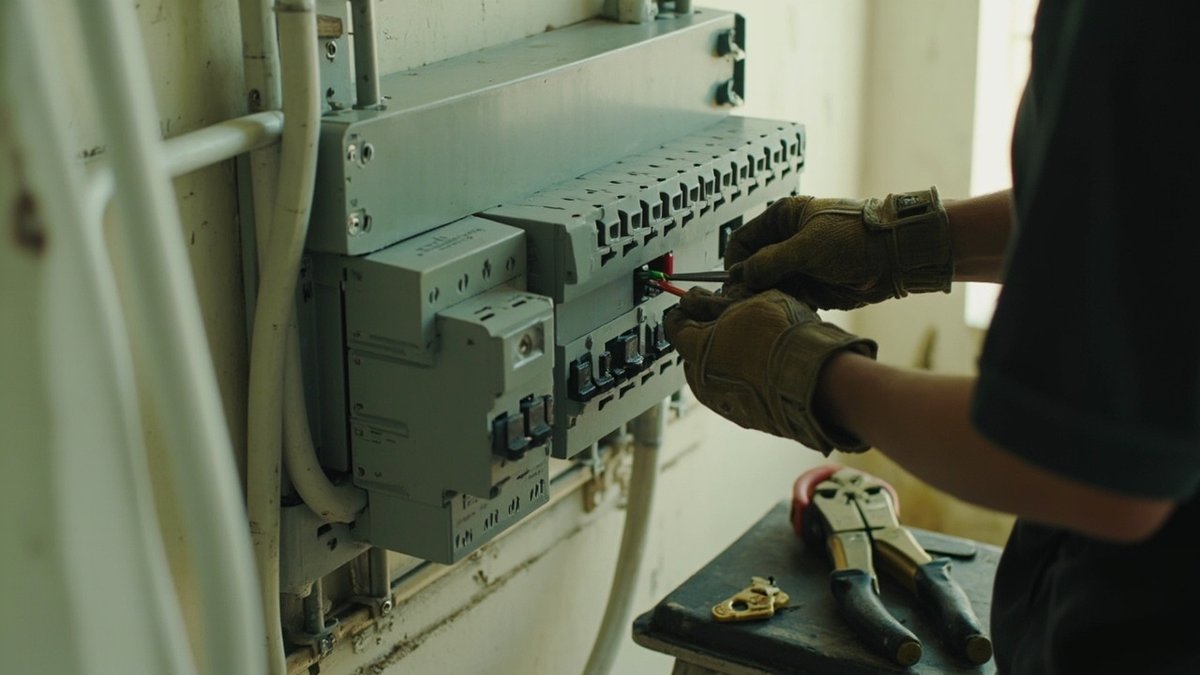 Electrician rewiring an ageing terrace house and fitting a new distribution board in Kepong Baru