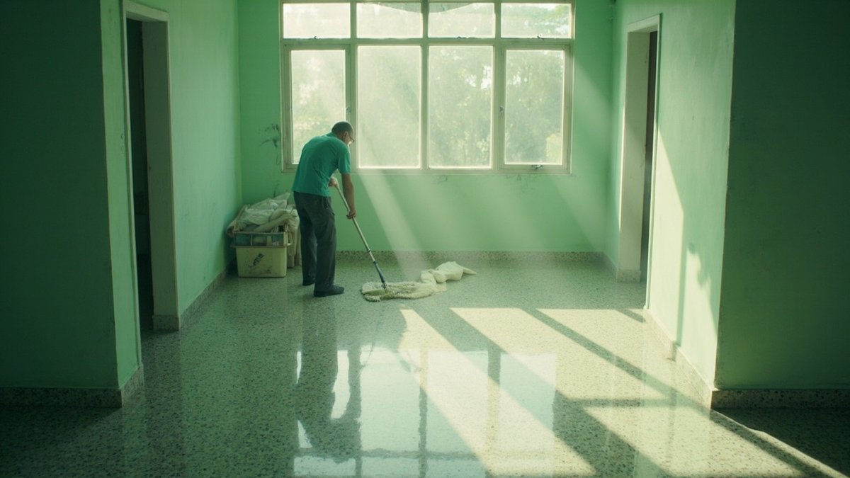 Pre-tenancy deep cleaning of an empty older walk-up flat with terrazzo floors in Pandan Indah