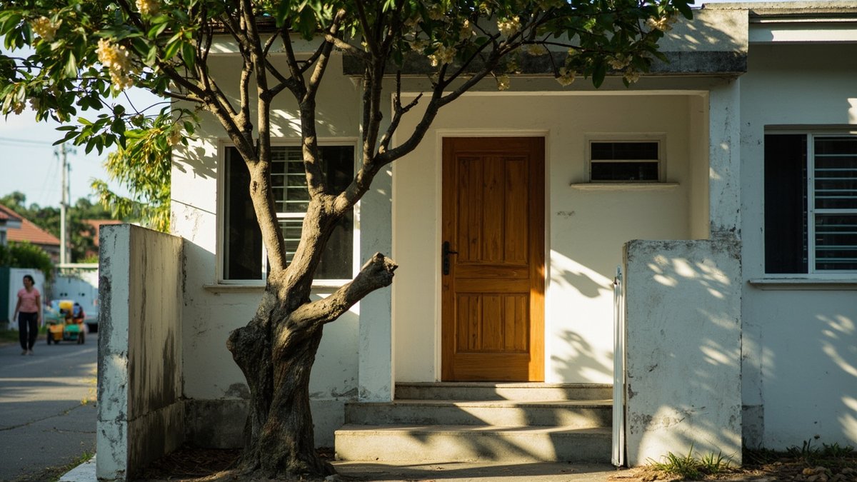 Repainting an early single-storey terrace house with a frangipani tree in Petaling Jaya