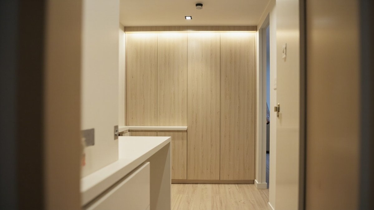 Compact student-rental condo room fitted with a wardrobe and study desk in Seri Kembangan