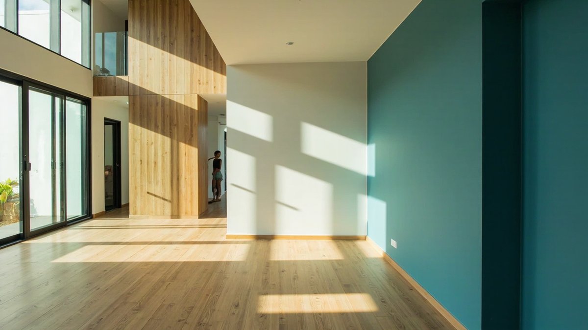 Open-plan living area of a renovated 1980s terrace house in Subang Jaya