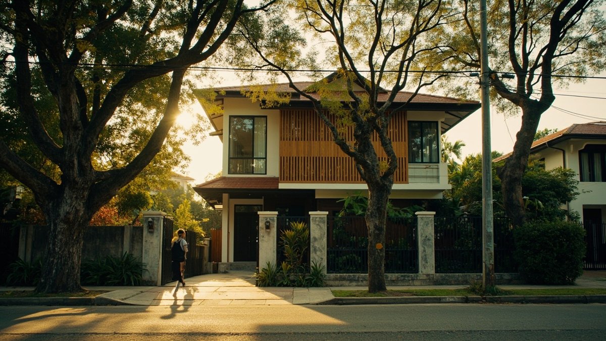 Refreshed facade of a semi-detached house on a leafy street in Taman Tun Dr Ismail