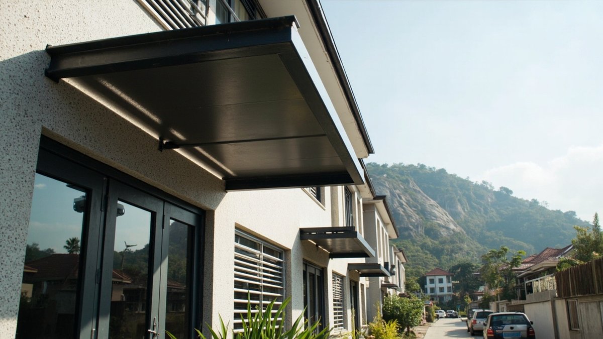 Rumah teres di Selayang dengan awning sempit tanpa tiang dan grill baharu sedang dipasang