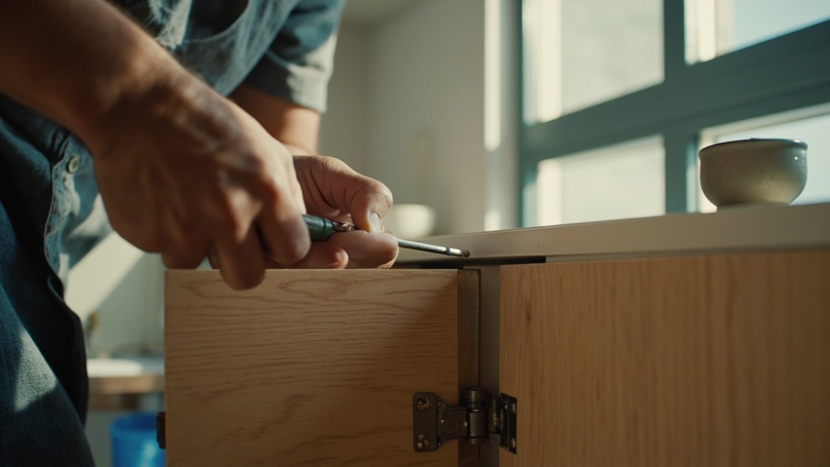 Engsel soft-close kabinet dilaraskan pada pintu kabinet dapur