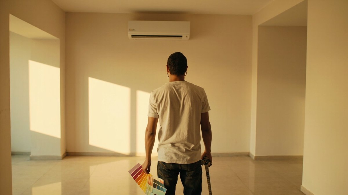 Landlord checking a freshly repainted empty rental condo before letting