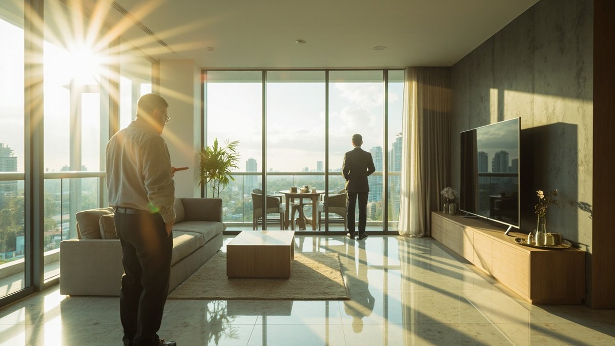 Landlord showing a furnished rental condominium to prospective tenants