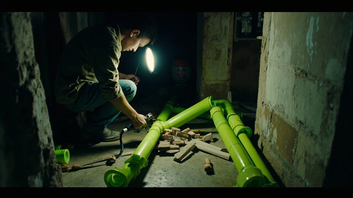 Plumber joining new PPR water pipes in a wall chase during whole-house re-piping