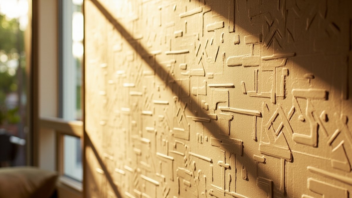 Close-up of embossed textured vinyl wallpaper