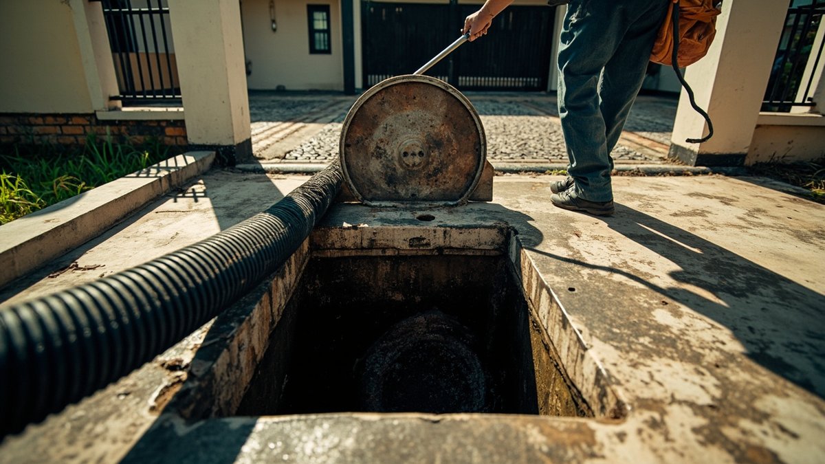 Septic tank desludging service at a Malaysian landed house