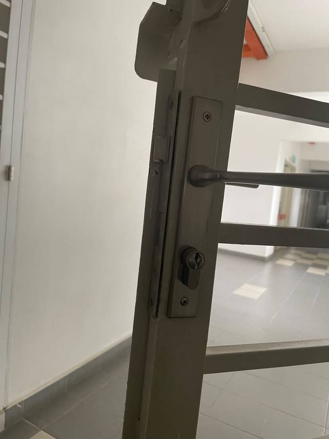 After: Grill-door lockset fitted